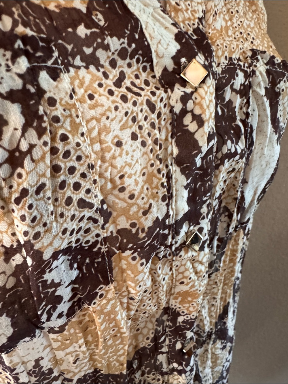 Snake-Print High-Low Button-Front Blouse - Brown - Picture 6 of 12